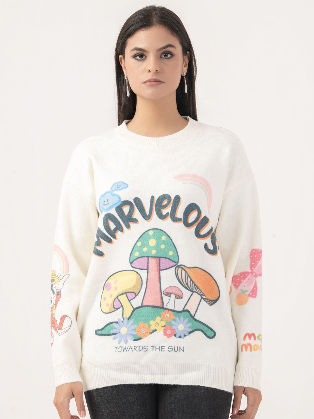 

Albion By CnM Women Printed Pullover Sweater, Cream
