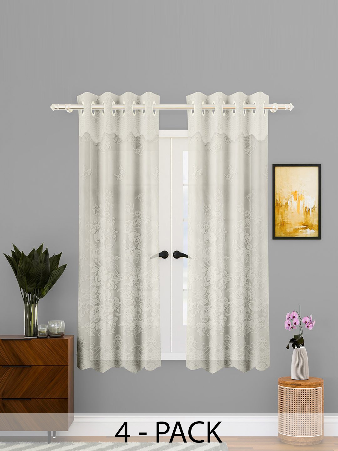 

Kuber Industries Cream 4 Pieces Self Design Cotton Window Curtains