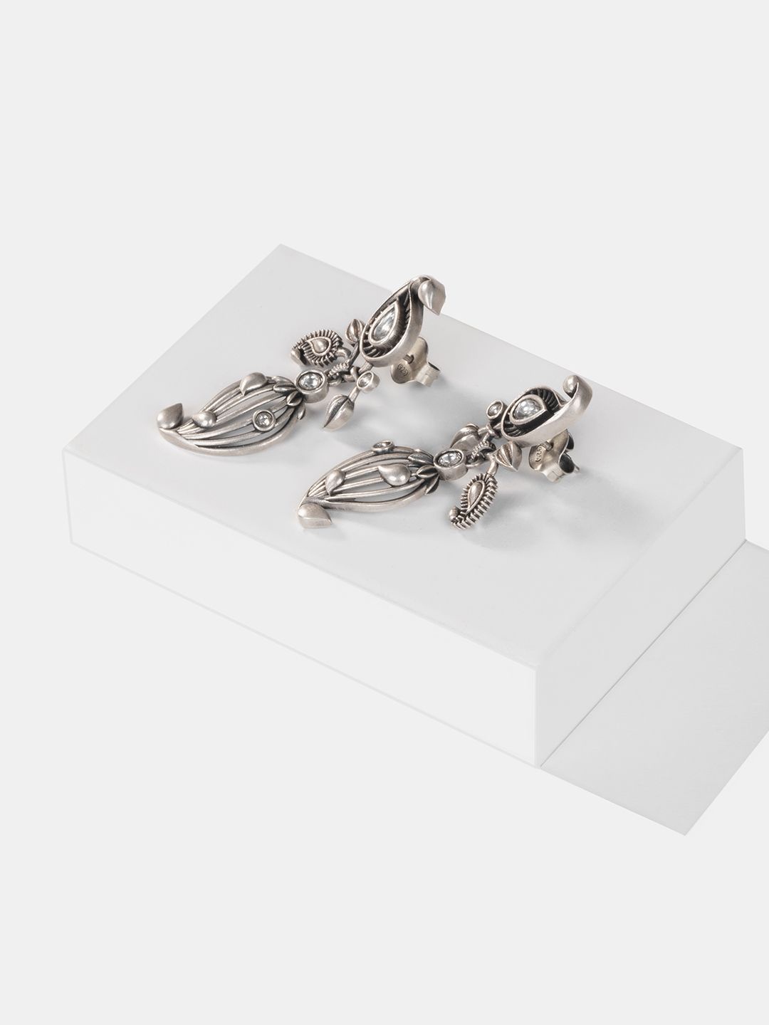 

SHAYA 925 Sterling Silver Oxidised Dhol Nagare Drop Earrings