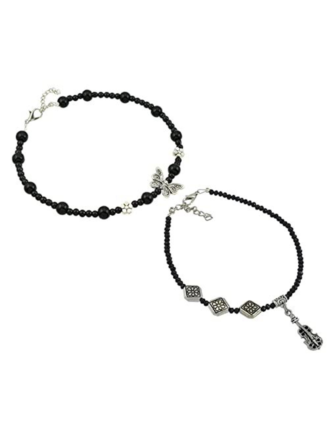 

HIGH TRENDZ Women Set of 2 Anklets, Black