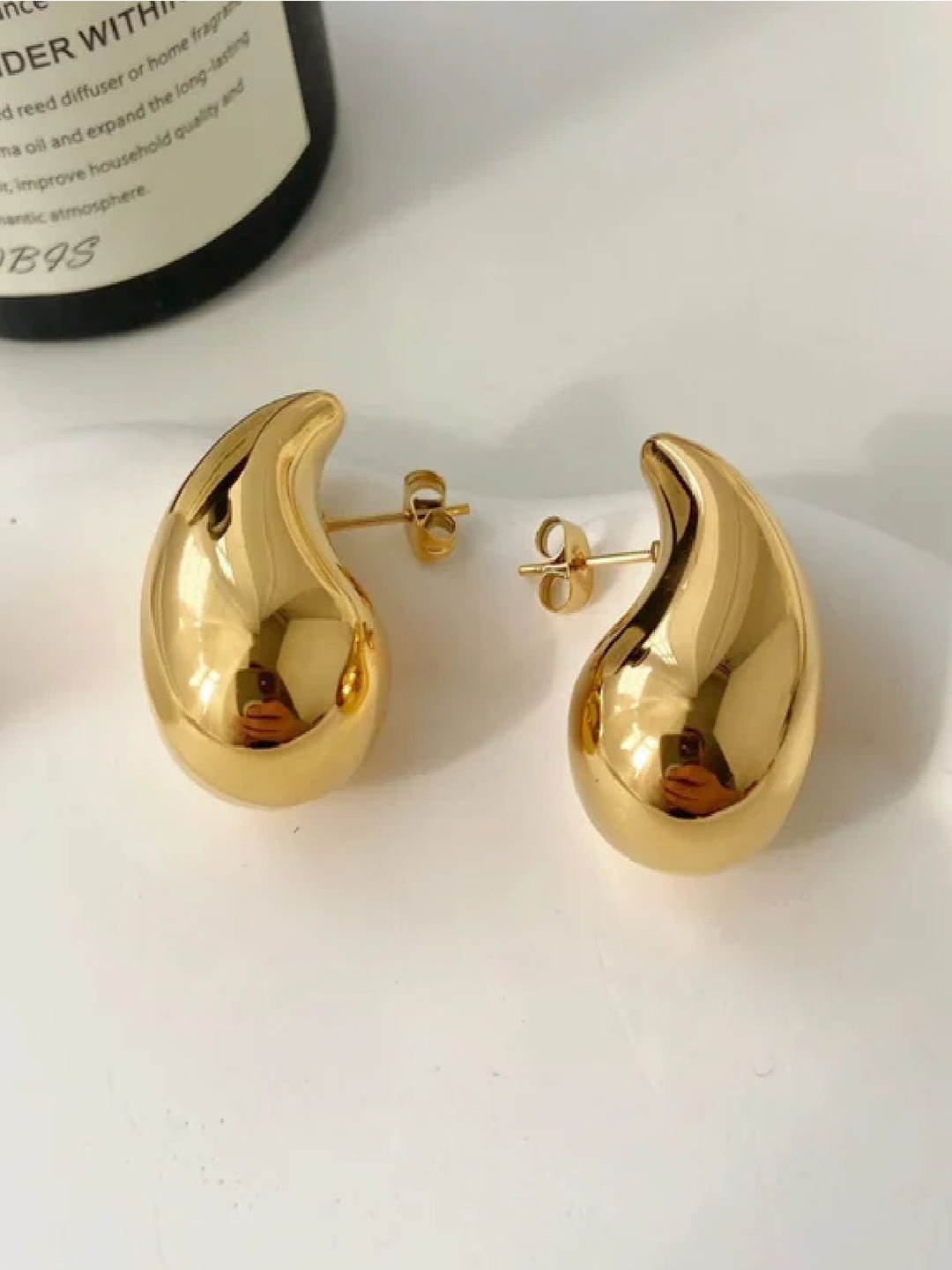 

RUHI COLLECTION Stainless Steel Gold Plated Teardrop Shaped Studs