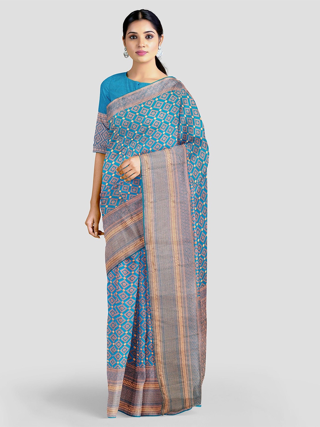 

Visit Wear Ethnic Motifs Zari Pure Silk Banarasi Saree, Blue