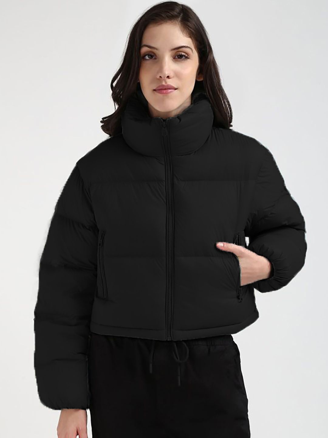 

Stylecast X Kotty Women Solid Crop Insulator Puffer Jacket, Black