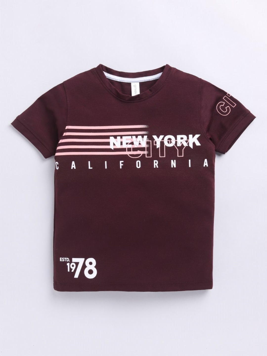 

Ginie Boys Typography Printed Round Neck Pure Cotton T-shirt, Maroon