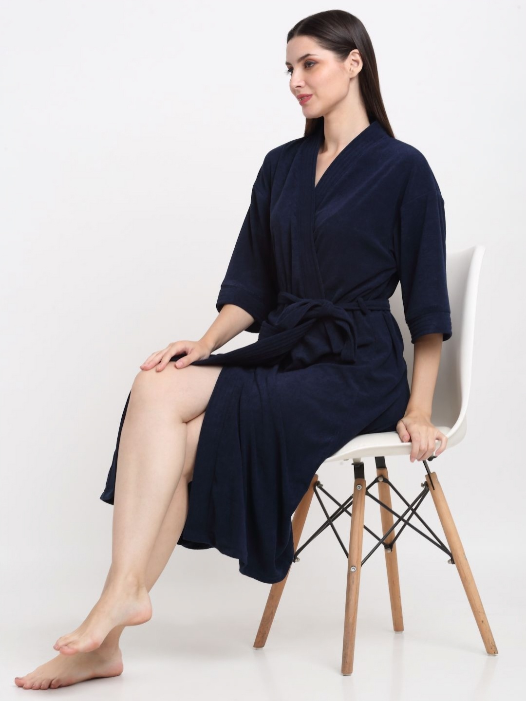 

Creeva Everyday Navy Blue Kimono Collar Bath Robe