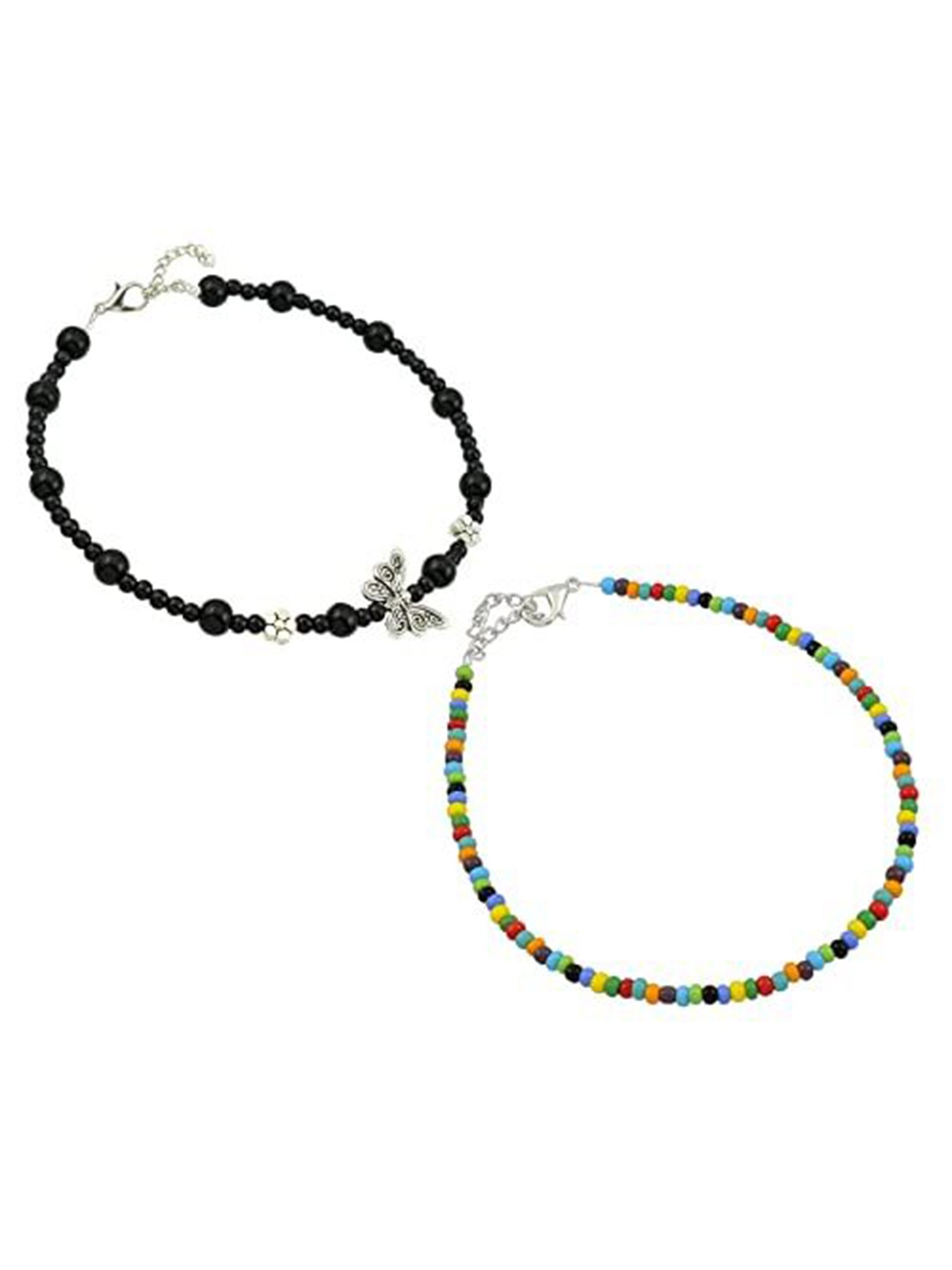 

HIGH TRENDZ Women Set of 2 Anklets, Black