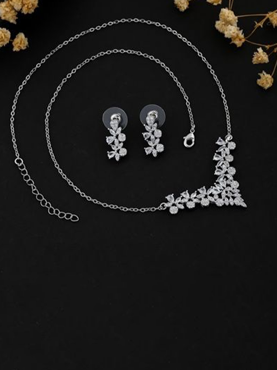 

SKY SHOPPERS Silver Plated Cubic Zirconia Studded Jewellery Set