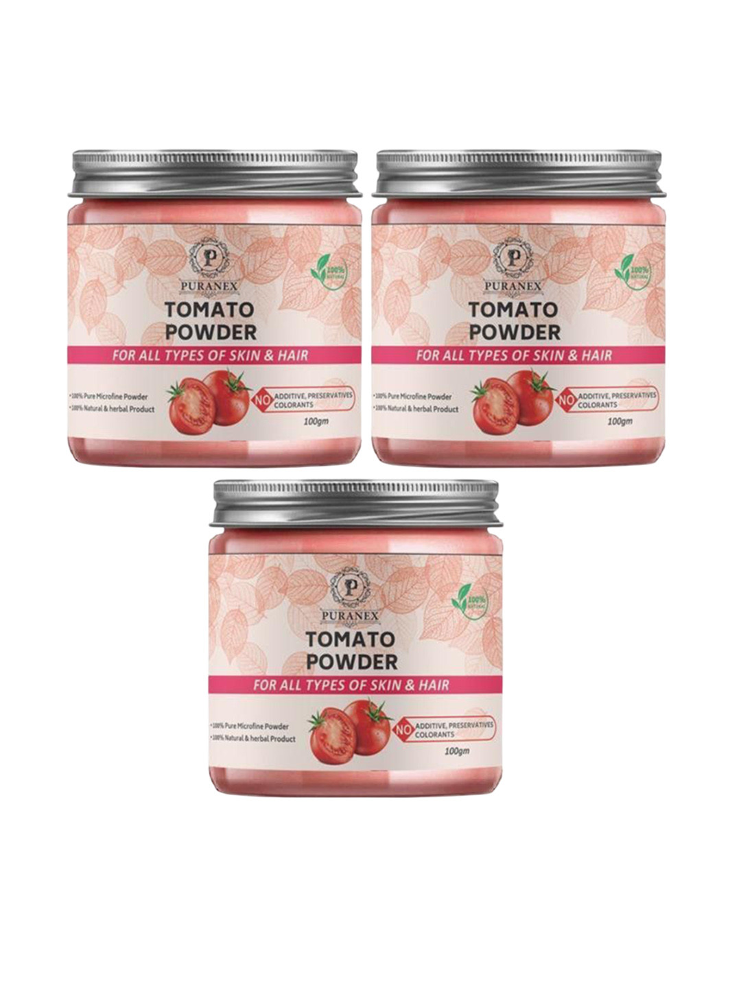 

Puranex Set Of 3 100% Natural & Pure Tomato Powder To Reduce Acne - 100 g Each, Pink