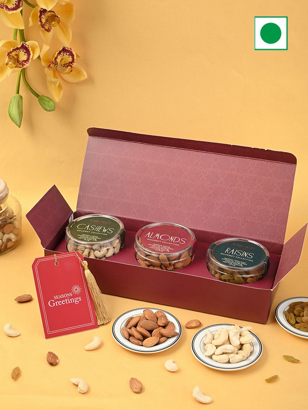 

RawFruit Set Of 3 Dry Fruits Gift Box, Brown