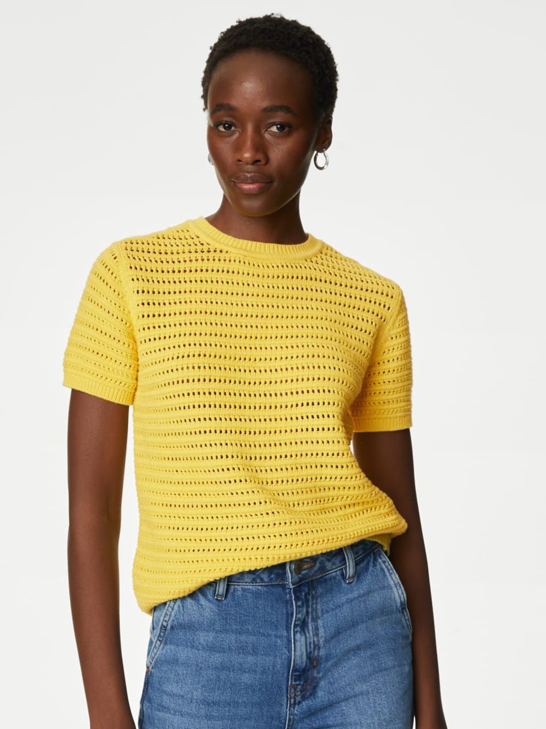 

Marks & Spencer Women Cotton Round Neck Top, Orange