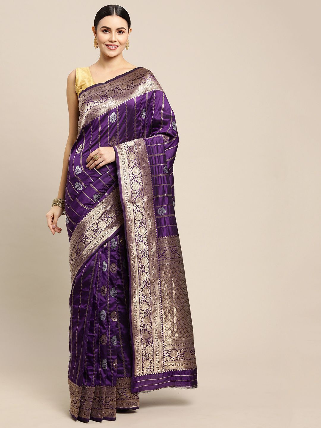 

Royal Rajgharana Saree Woven Design Pure Silk Banarasi Sarees, Purple