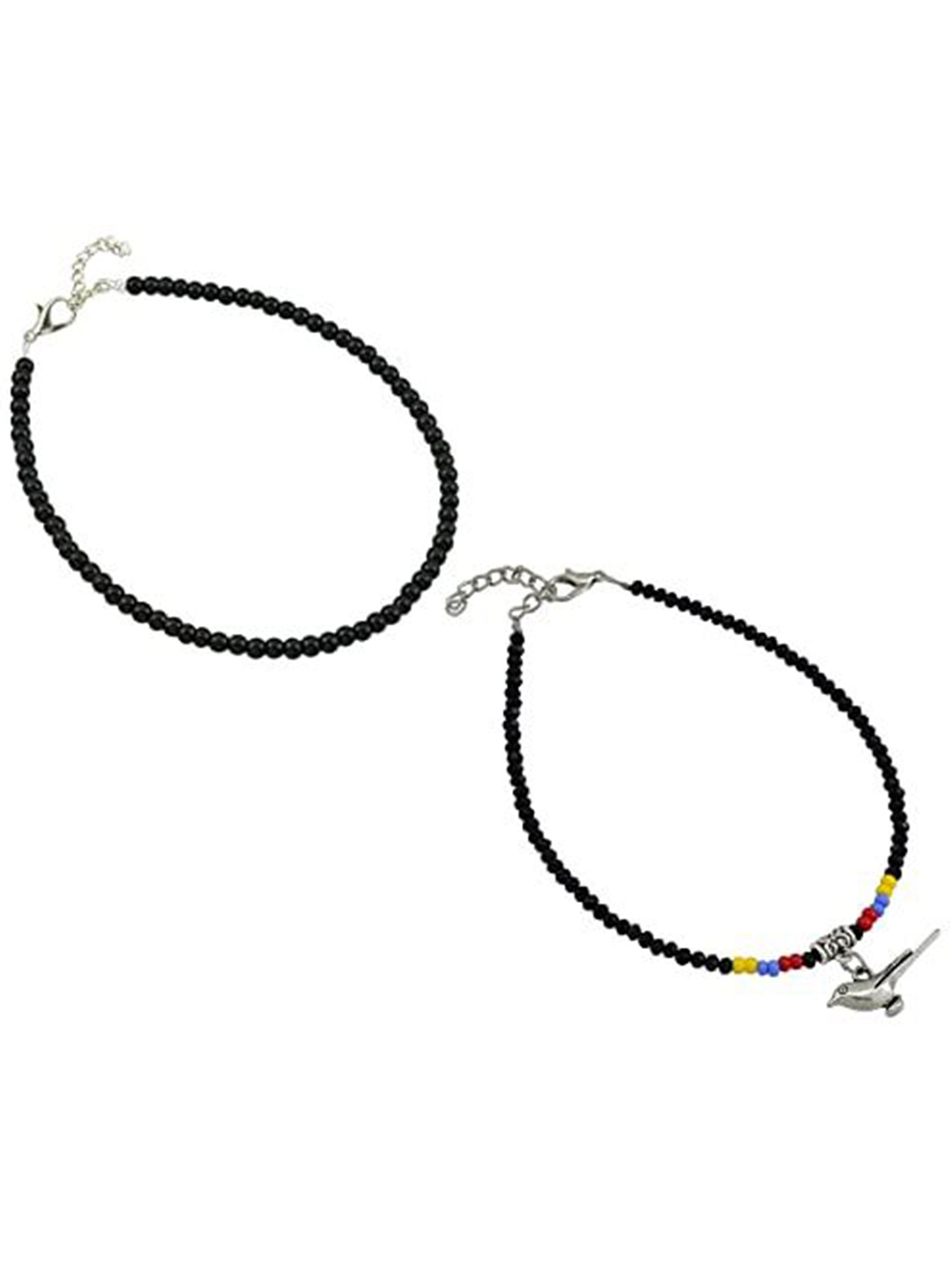 

HIGH TRENDZ Women Set of 2 Anklets, Black