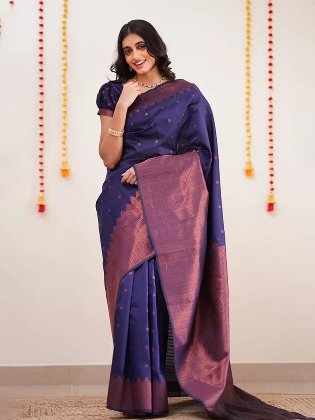 

Fashion Booms Woven Design Zari Pure Silk Banarasi Saree, Blue