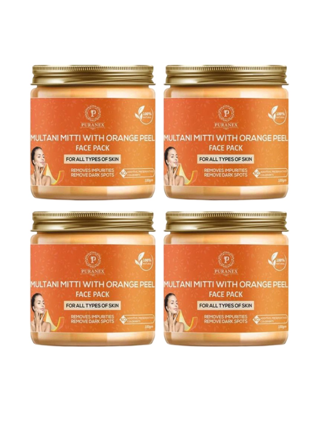 

Puranex Set Of 4 Multani Mitti with Orange Peel Face Pack Powder - 100 g Each, White
