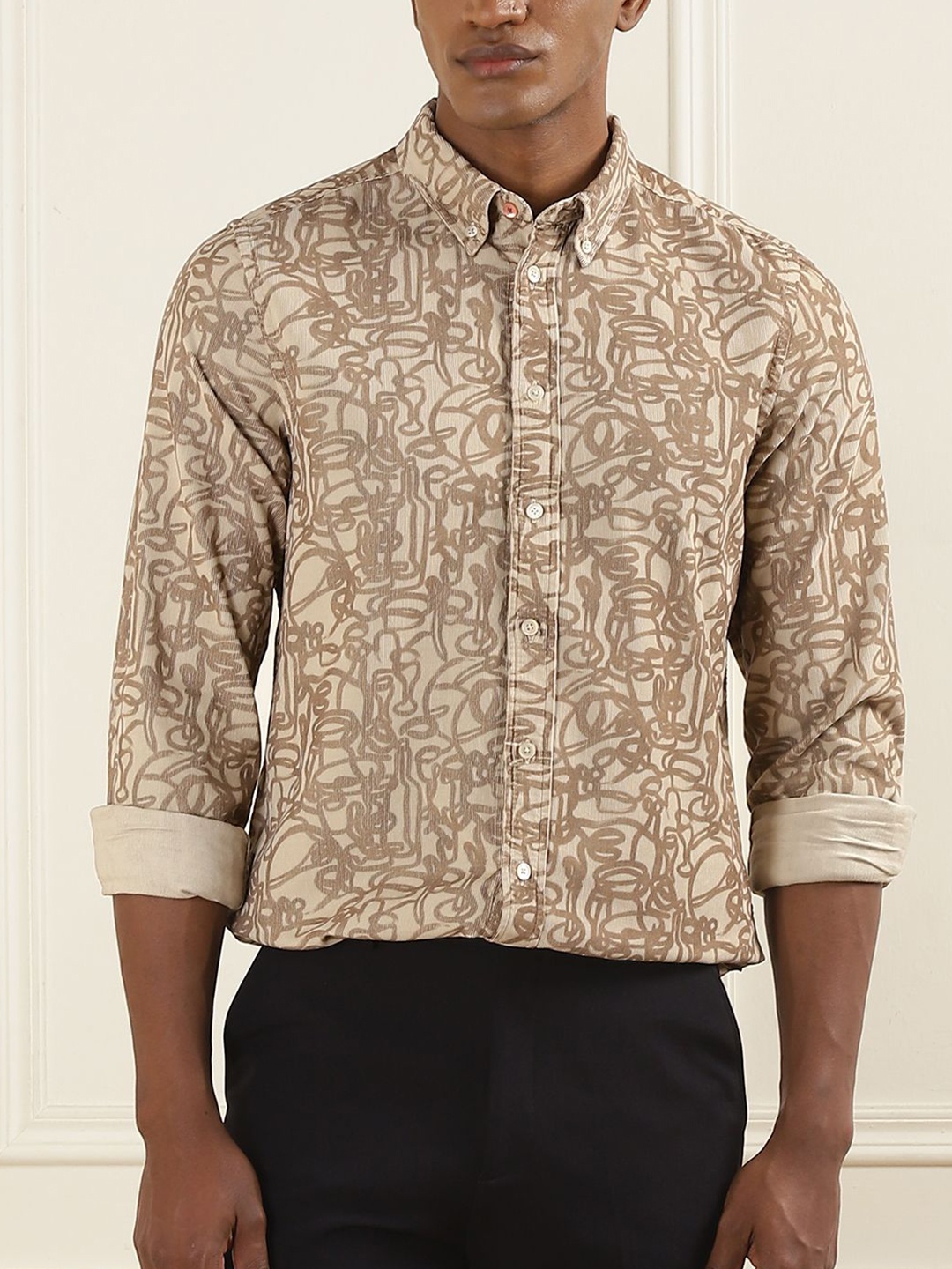 

PS By Paul Smith Men Abstract Printed Casual Tailored Fit Cotton Shirt, Beige