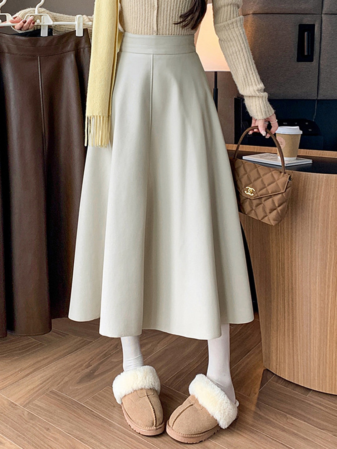

LULU & SKY Women A-line Midi Skirt, Beige