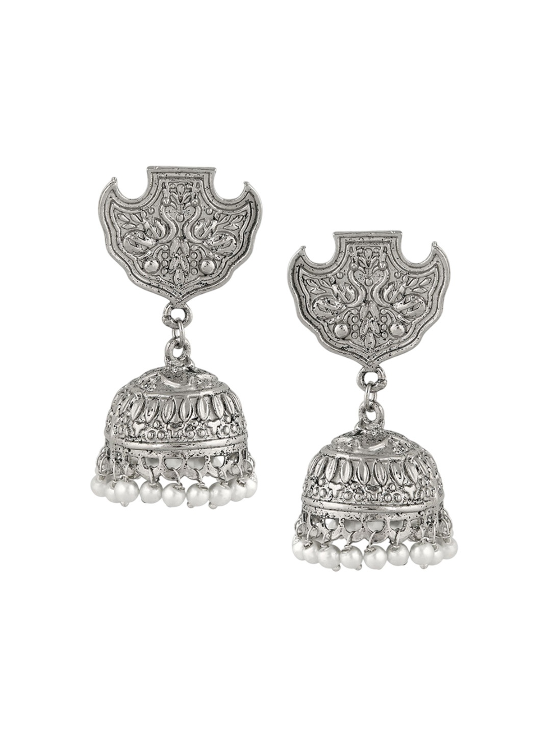 

Stefan Rhodium-Plated Peacock Shaped Jhumkas, Silver