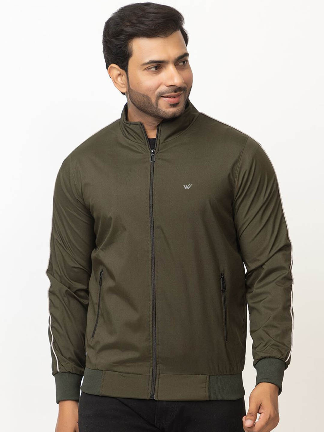 

WILD COPS Men Solid Mock Collar Windcheater Sporty Jacket, Olive