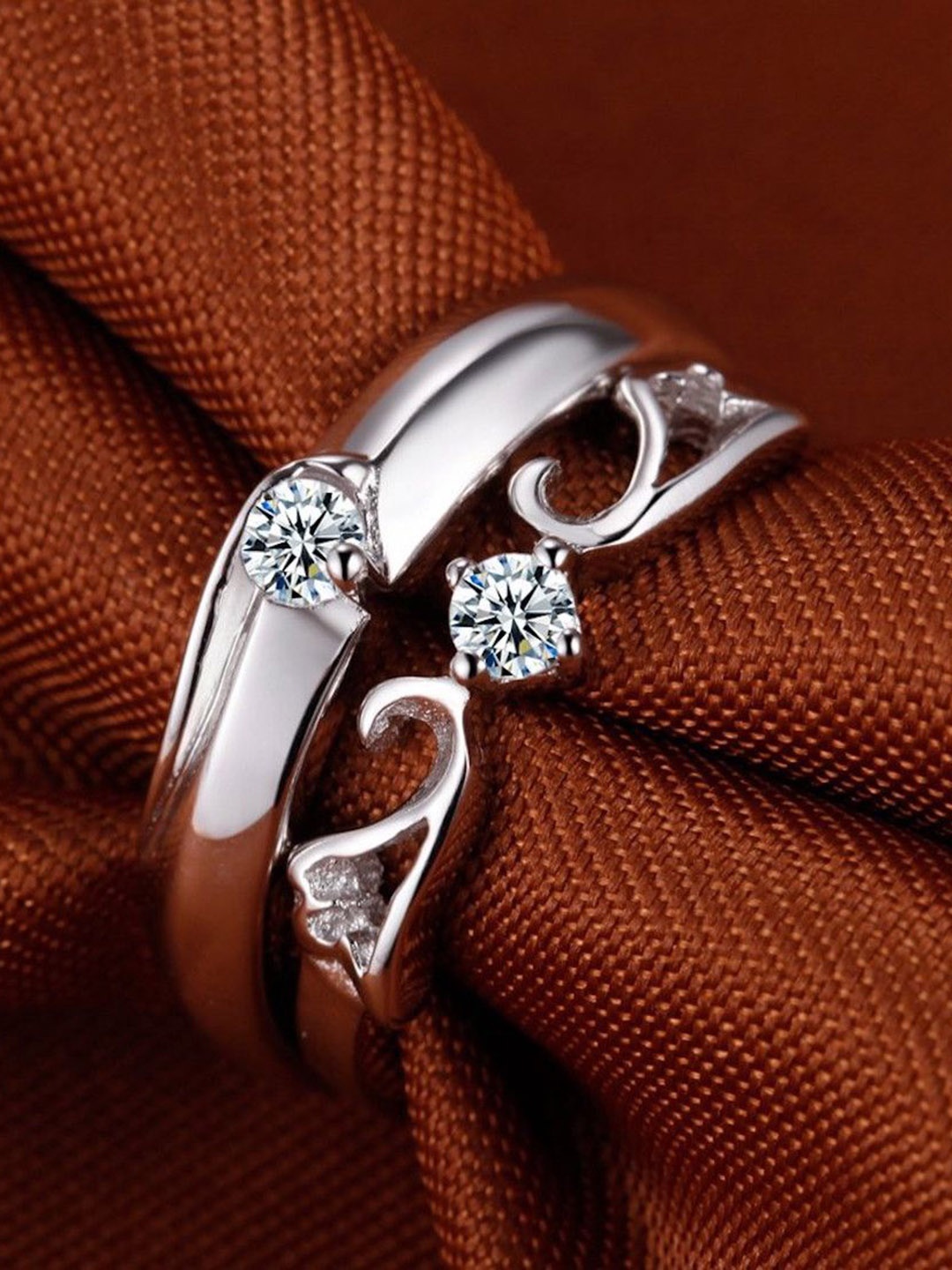 

Nilu's Collection Set Of 2 Silver-Plated CZ Stone-Studded Adjustable Finger Ring