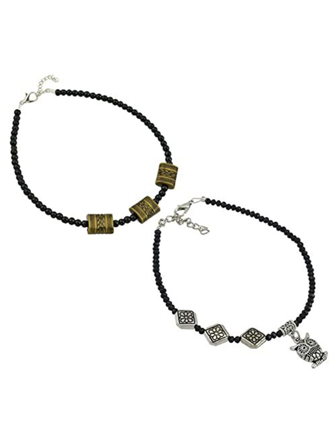 

HIGH TRENDZ Women Set of 2 Anklets, Black