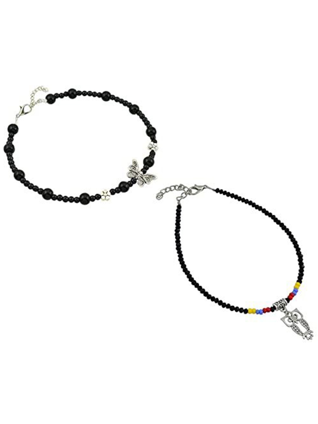 

HIGH TRENDZ Women Set of 2 Anklets, Black