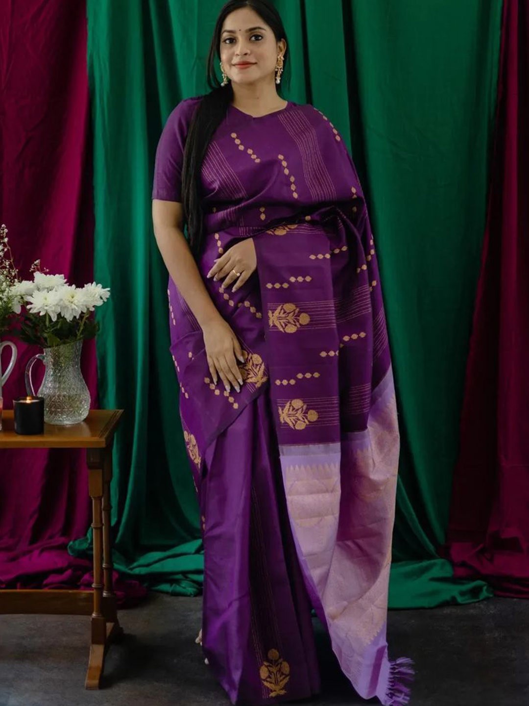 

Fashion Booms Woven Design Zari Pure Silk Banarasi Saree, Purple