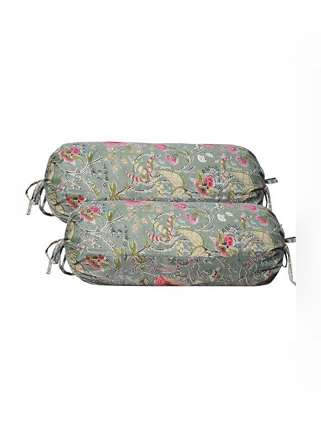 

Trance Home Linen Green & Pink 2 Pieces Printed Pure Cotton 200TC Bolster Covers