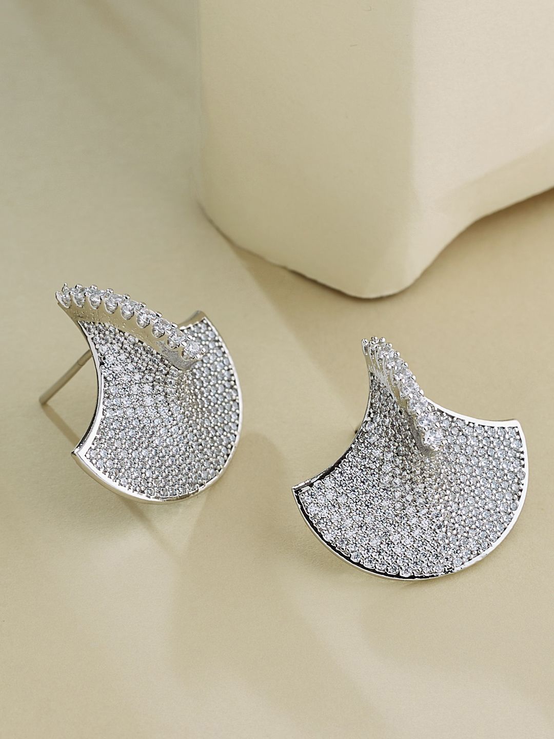 

Yinara Silver-Plated Contemporary Cubic Zirconia Oxidised Drop Earrings