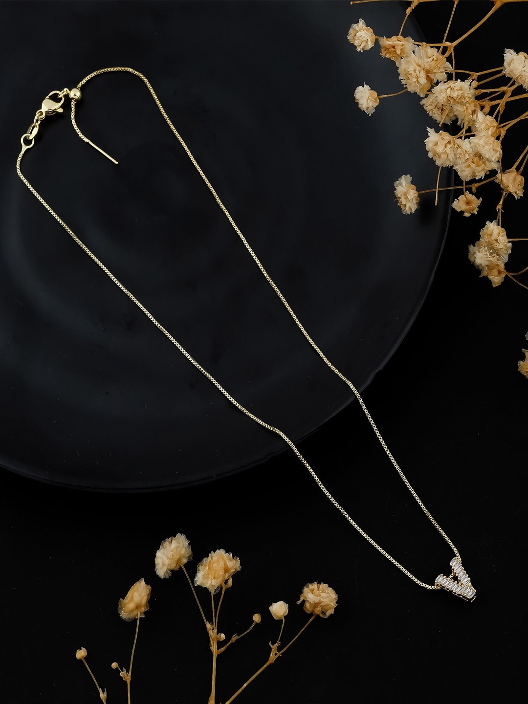 

SKY SHOPPERS Gold-Plated Alphabet Pendant CZ Studded Chain