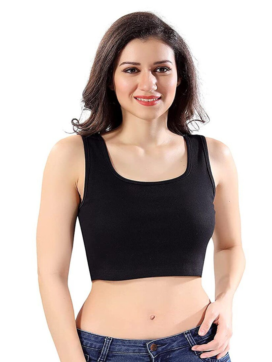 

SRISARAS Women Cotton Tank Crop Top, Black