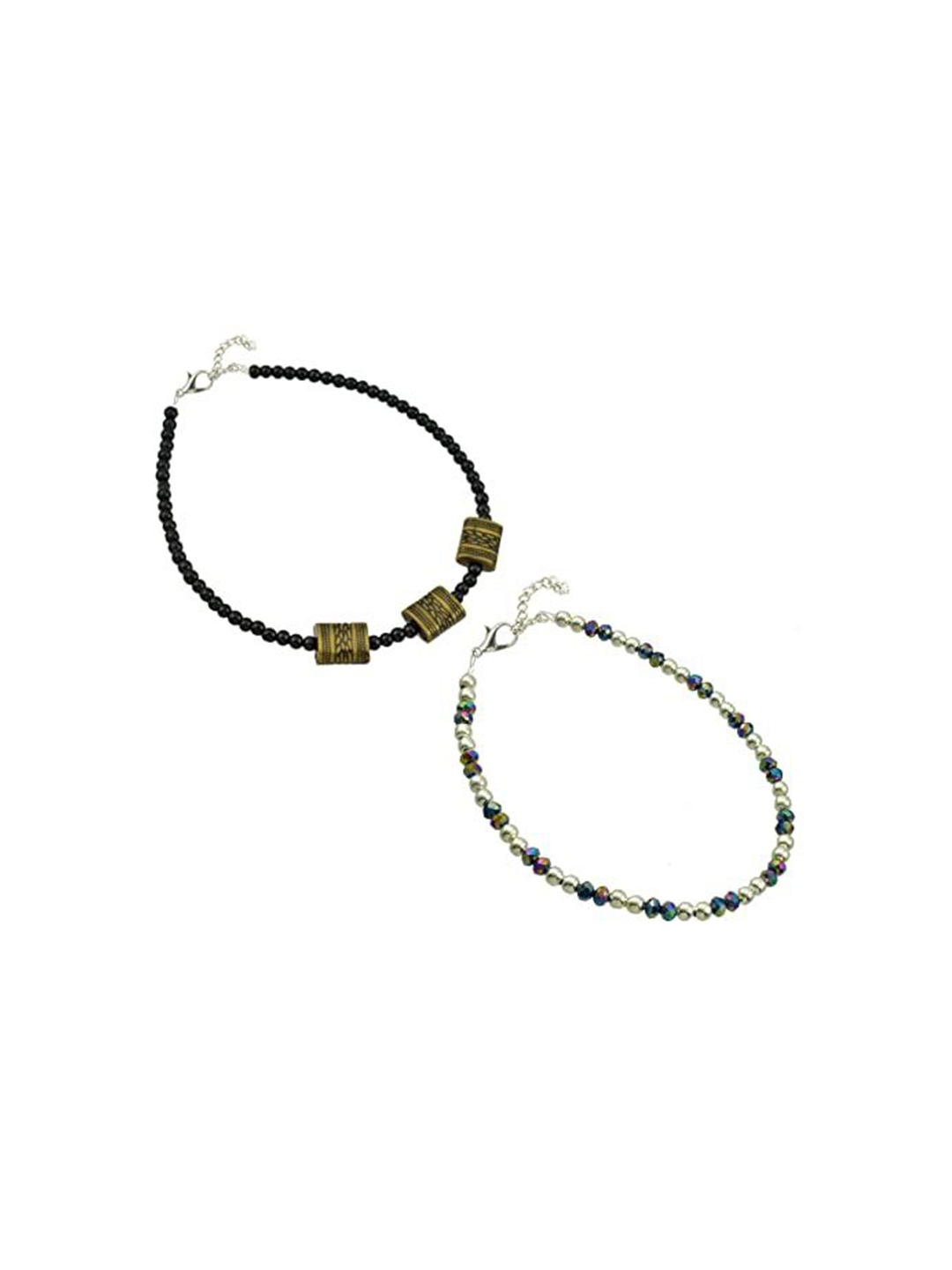 

HIGH TRENDZ Women Set of 2 Anklets, Black