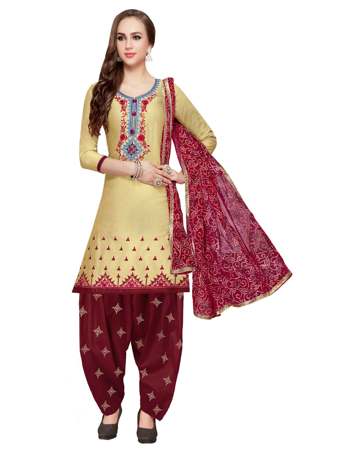 

Maroosh Ethnic Motifs Embroidered Zari Unstitched Dress Material, Beige