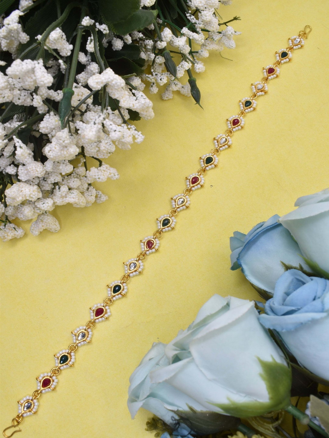

MEIRA JEWELLERY Gold-Plated Artificial Stones Studded Matha Patti Head Jewellery