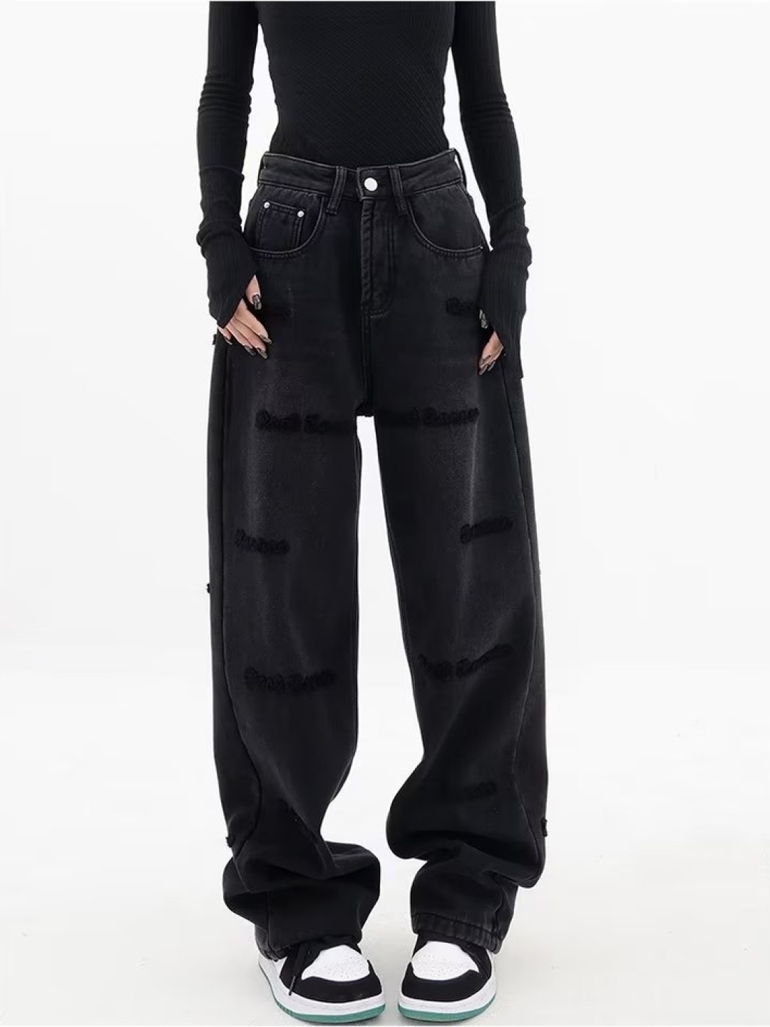 

LULU & SKY Women Wide Leg Mid-Rise Jeans, Black