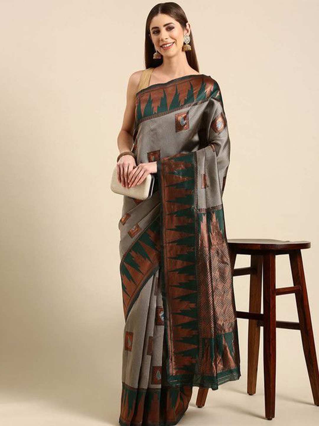 

Visit Wear Ethnic Motifs Woven Design Zari Pure Silk Banarasi Saree, Grey