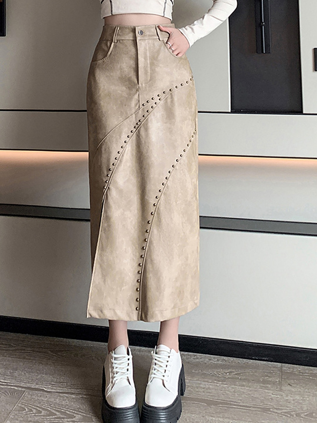 

LULU & SKY Women A-Line Midi Skirt, Khaki