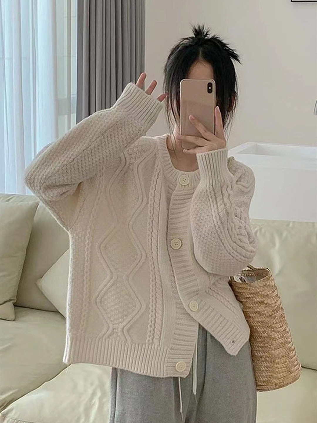 

LULU & SKY Women Cable Knit Cardigan, Off white
