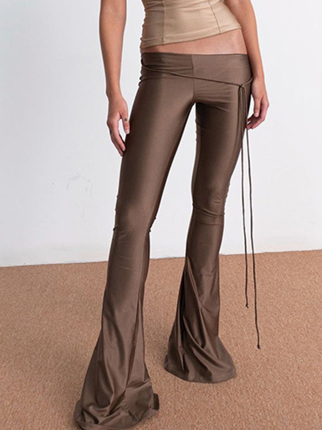 

LULU & SKY Women Flared Low-Rise Trousers, Brown