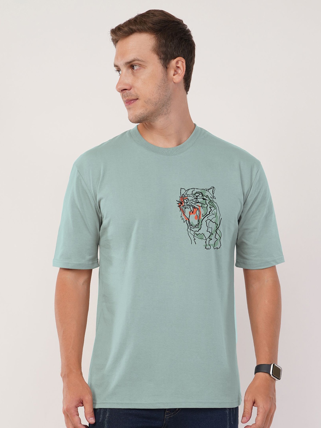 

AUSK Front & Back Printed Half Sleeve Round Neck Tshirt, Sea green