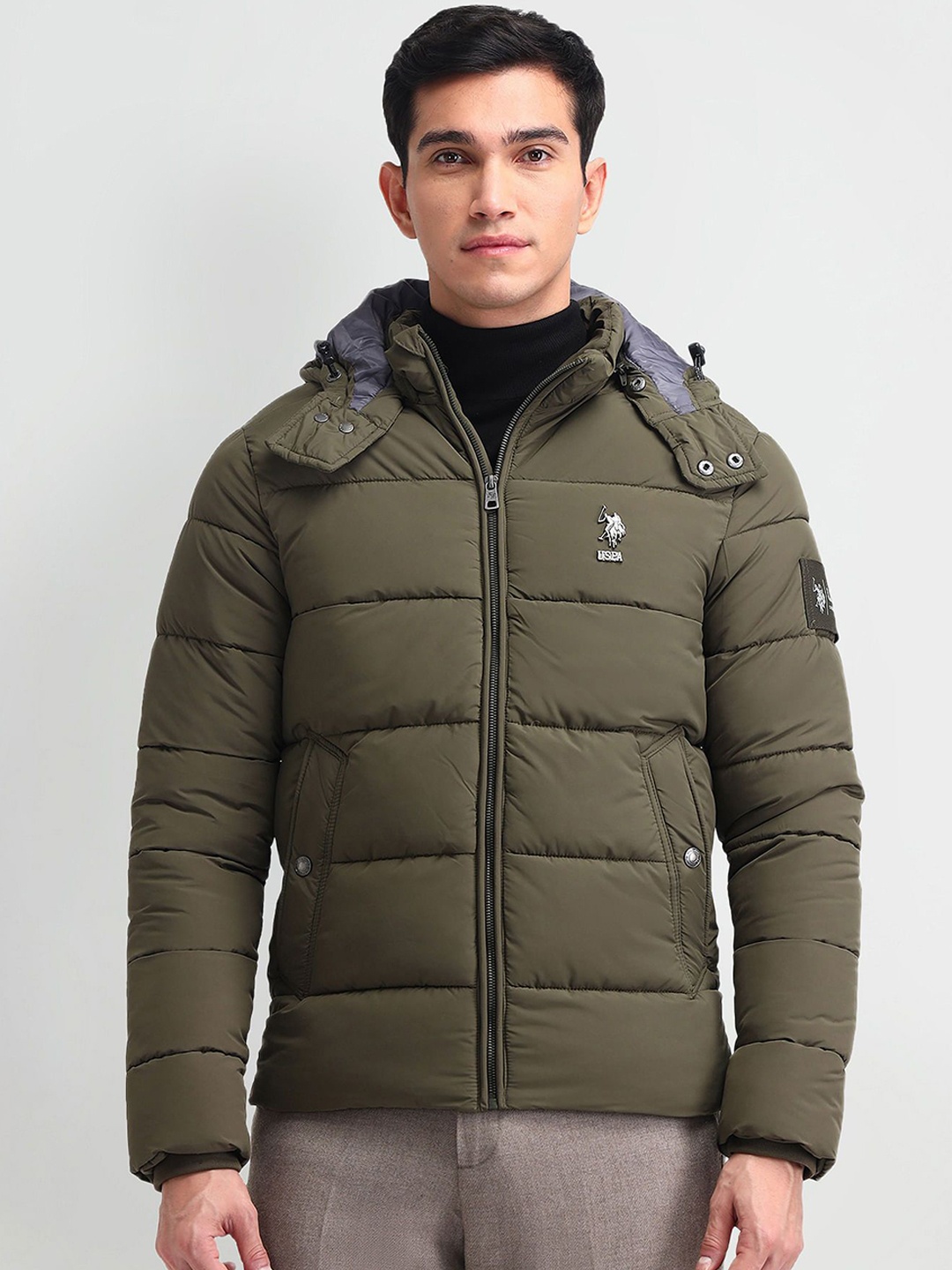 

U.S. Polo Assn. Denim Co. Men Hooded Solid Casual Puffer Jacket, Olive