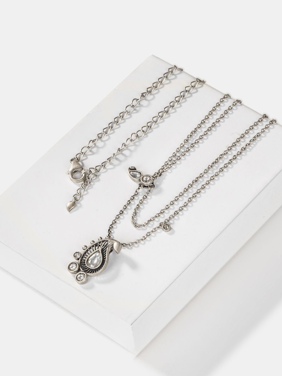 

SHAYA 925 Sterling Silver-Plated Layered Stone Studded Minimal Chain