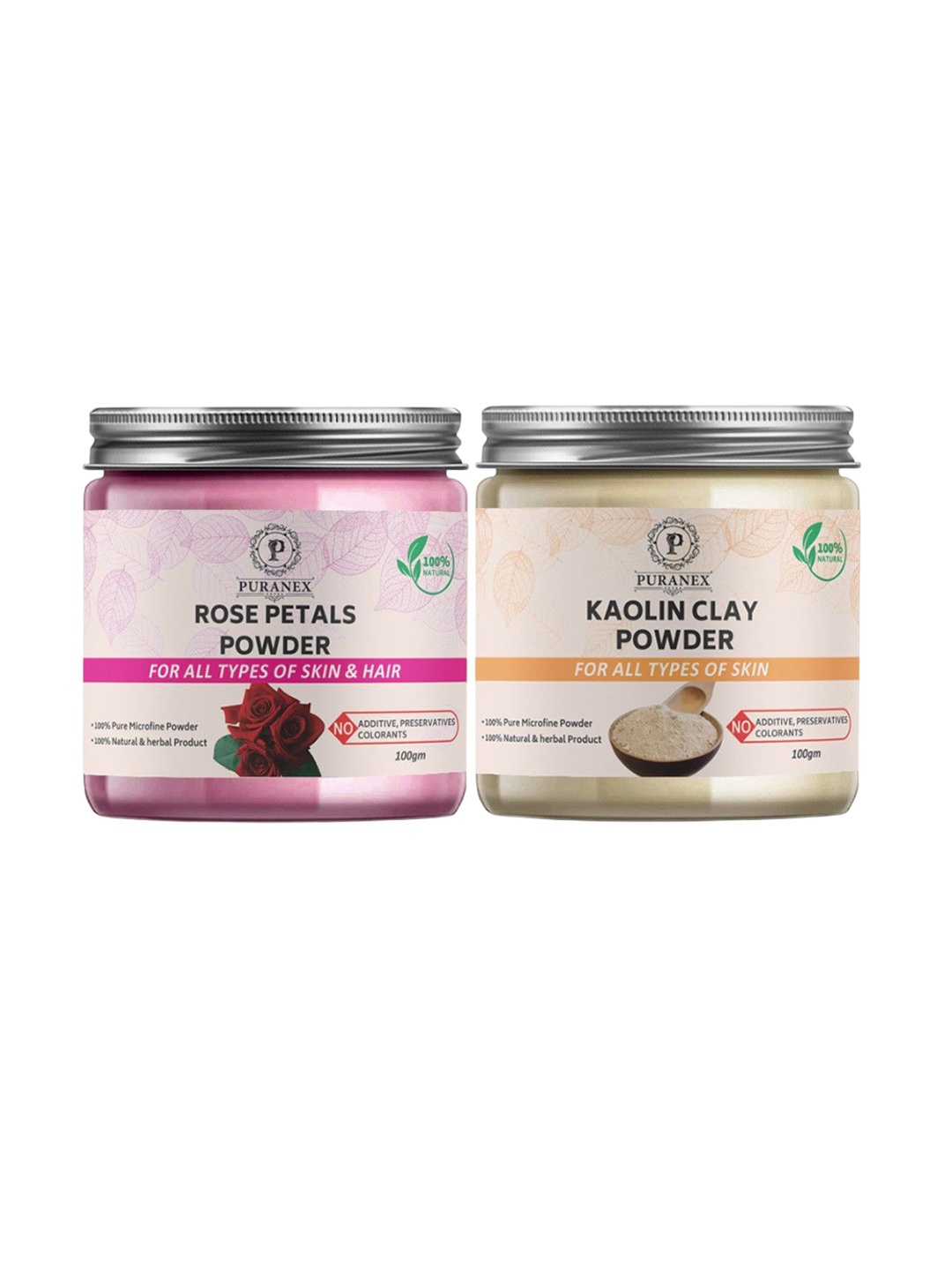 

Puranex Set Of 2 Rose Petals & Kaolin Clay Skin & Hair Powder-100 g Each, White