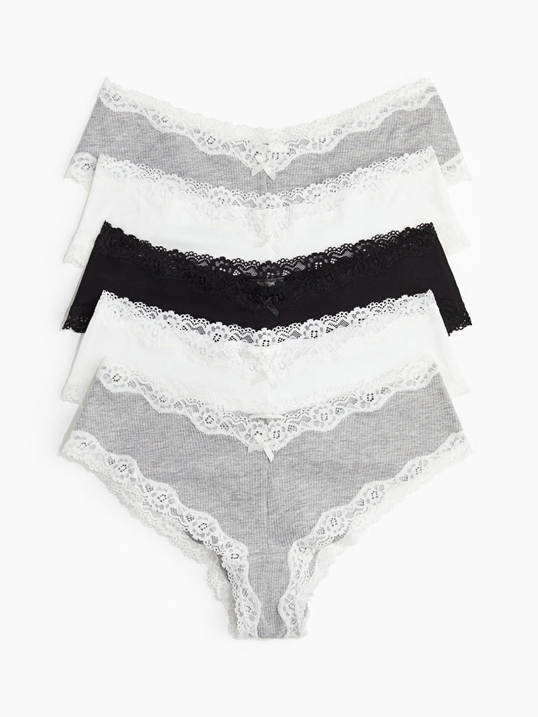 

H&M 5-Pack Cotton & lace Hipster Briefs, Grey