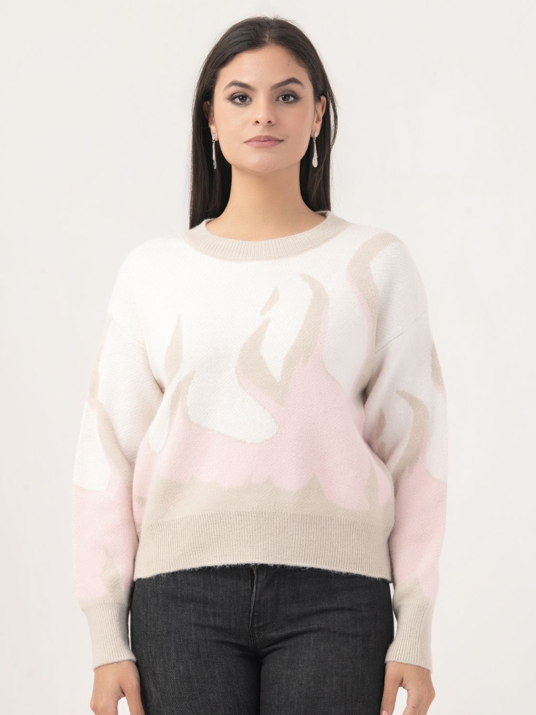 

Albion By CnM Women Printed Pullover Sweater, White