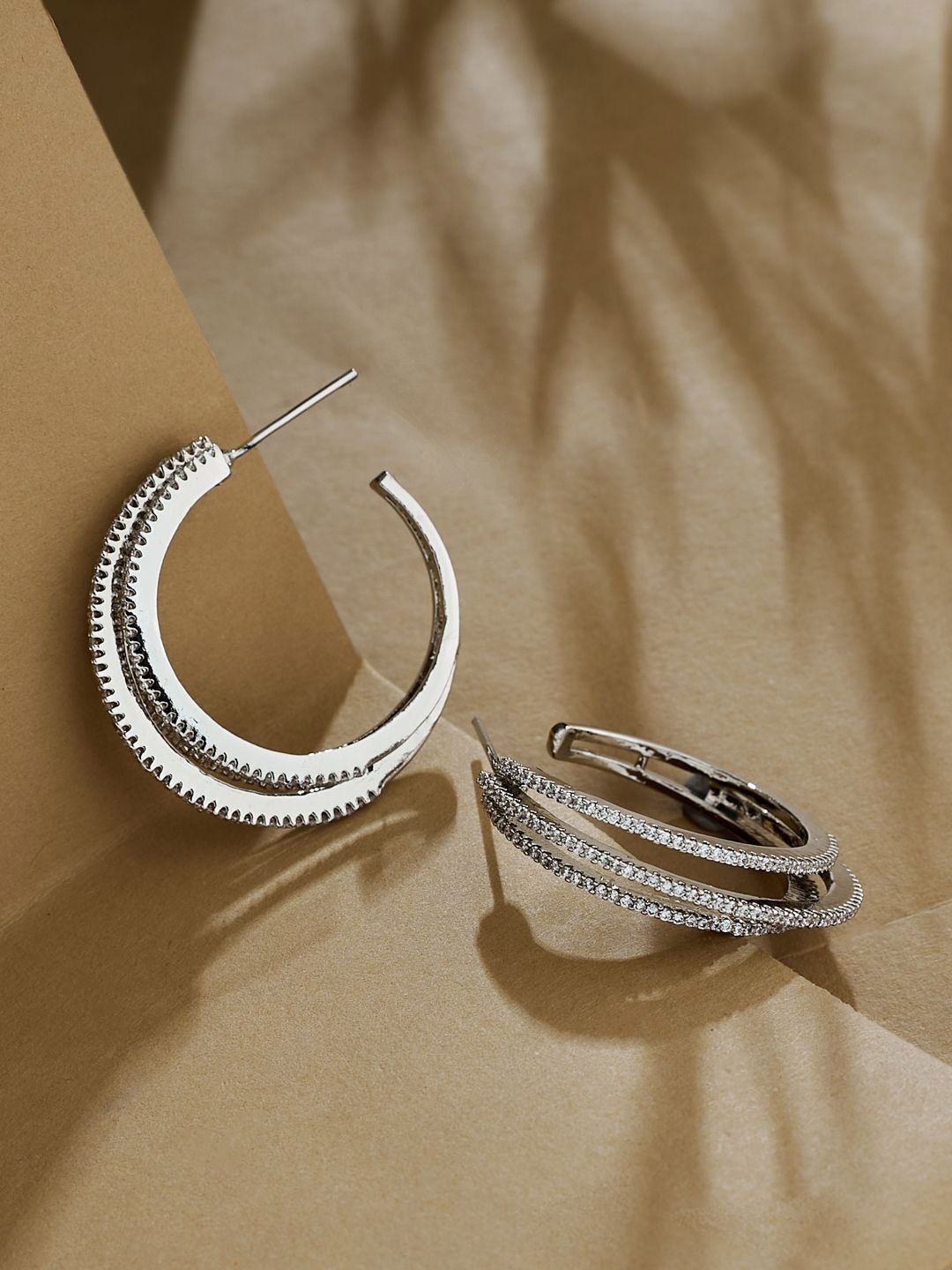 

Yinara Silver Plated Cubic Zirconia Studded Contemporary Hoop Earrings