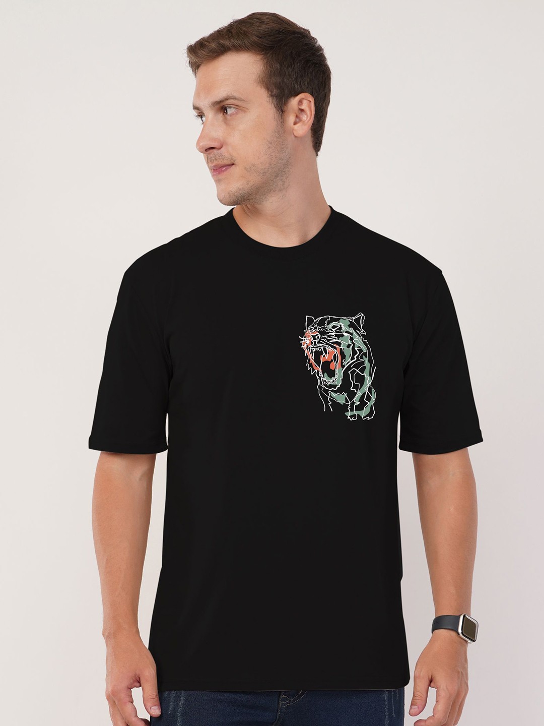 

AUSK Front & Back Printed Half Sleeve Round Neck Tshirt, Black