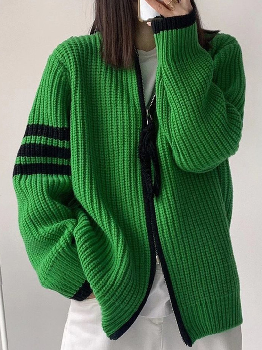 

LULU & SKY Women Ribbed Cardigan, Green