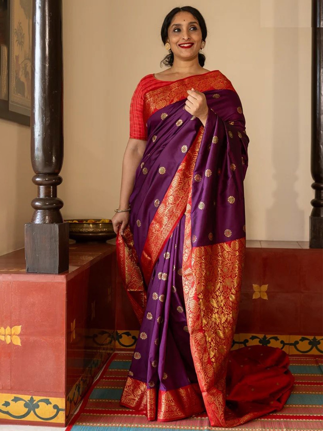 

Visit Wear Woven Design Zari Pure Silk Banarasi Saree, Purple