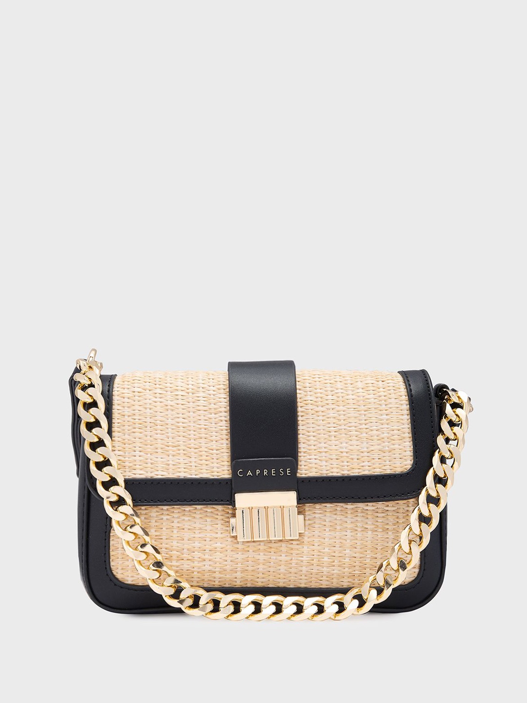 

Caprese Textured PU Structured Sling Bag, Black