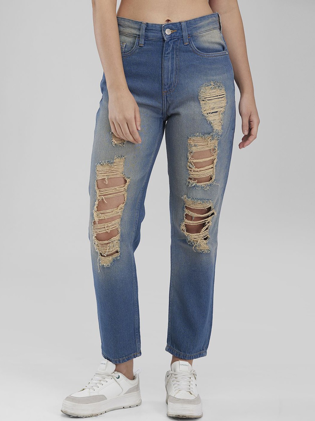 

IZEL Women Highly Distressed Heavy Fade Jeans, Blue